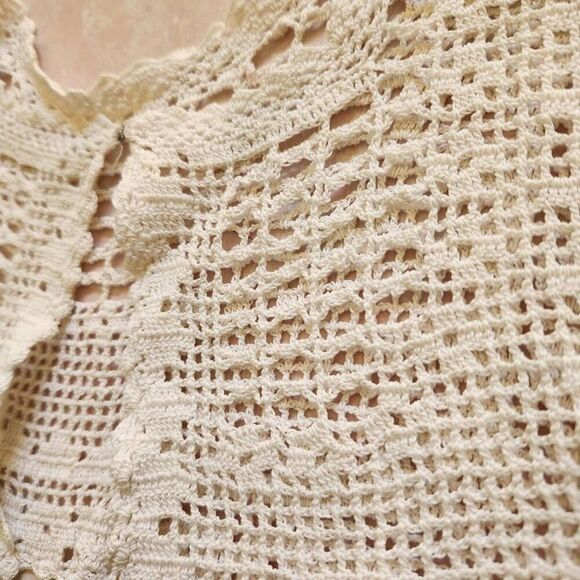 Little girls osfm crochet 70s vintage lace doilie cape cream antique white - Picture 2 of 4
